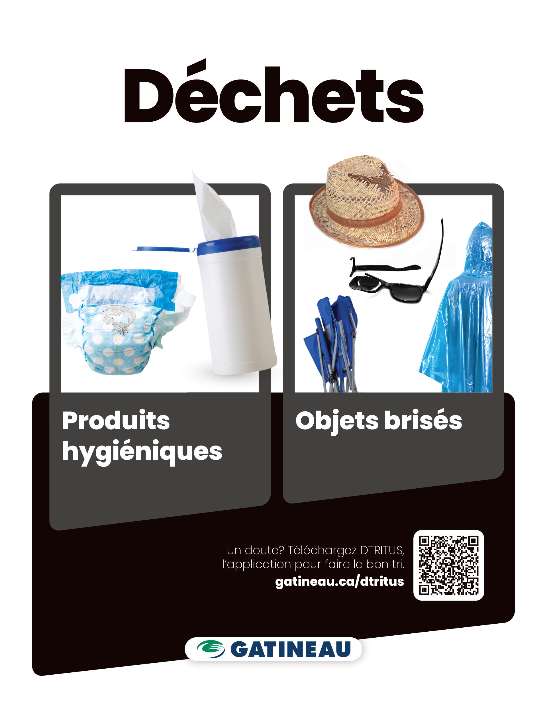 Affiche informative indiquant les mati&egrave;res &agrave; mettre aux ordures