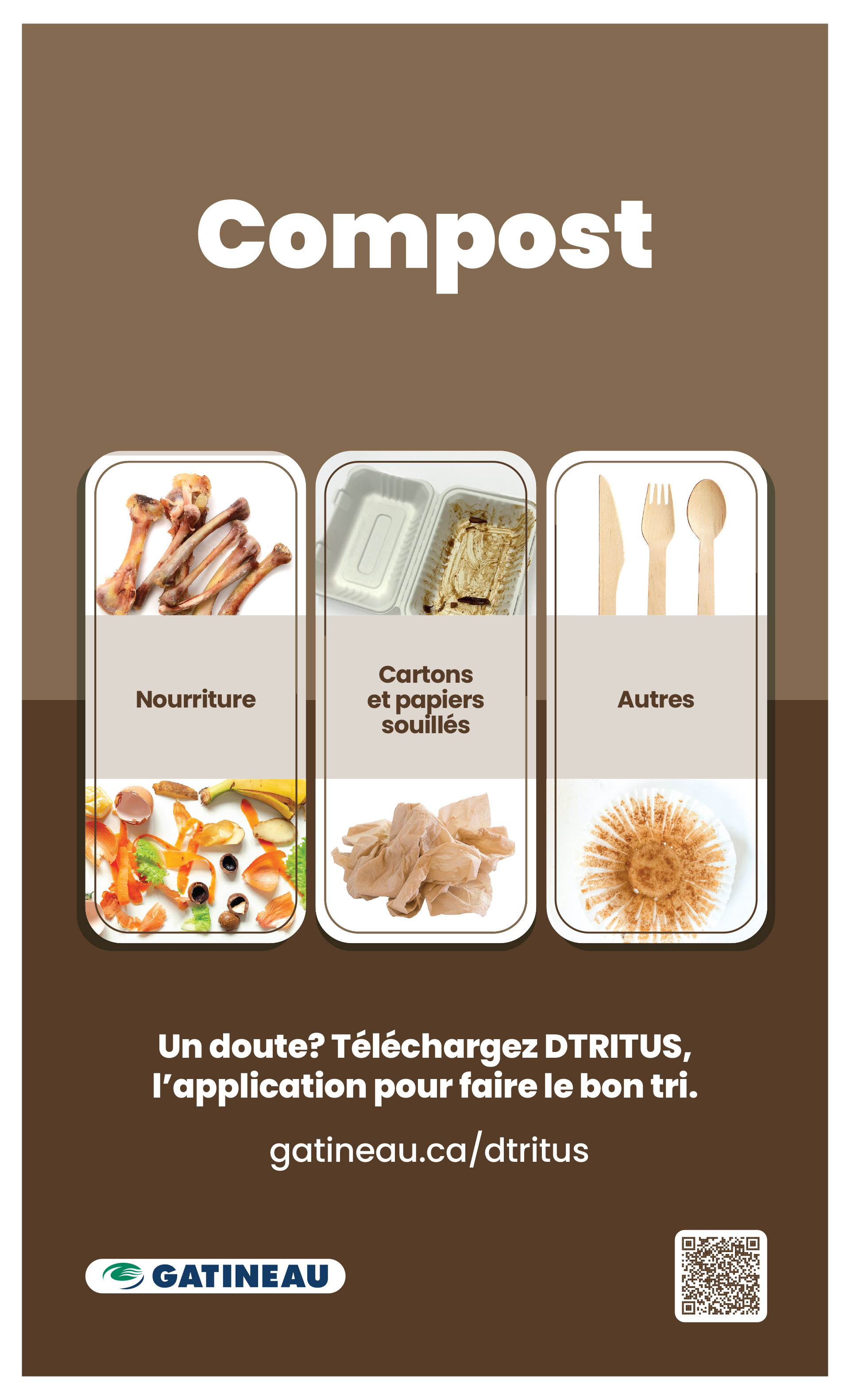 Illustrated poster showing compostable items allowed in the brown bin