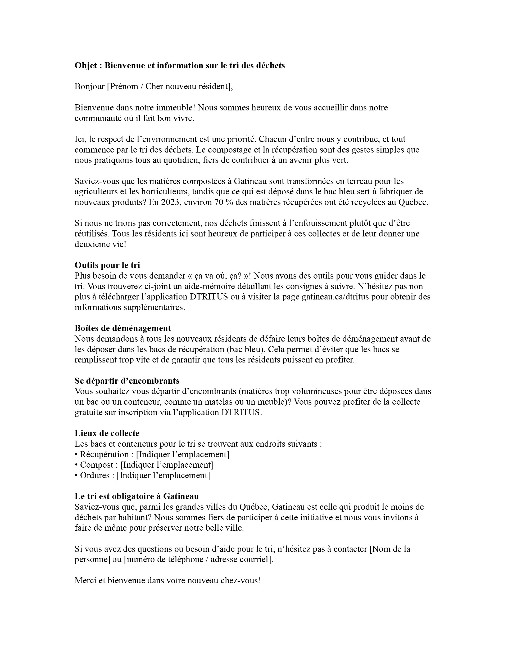 Accueil du nouveau locataire