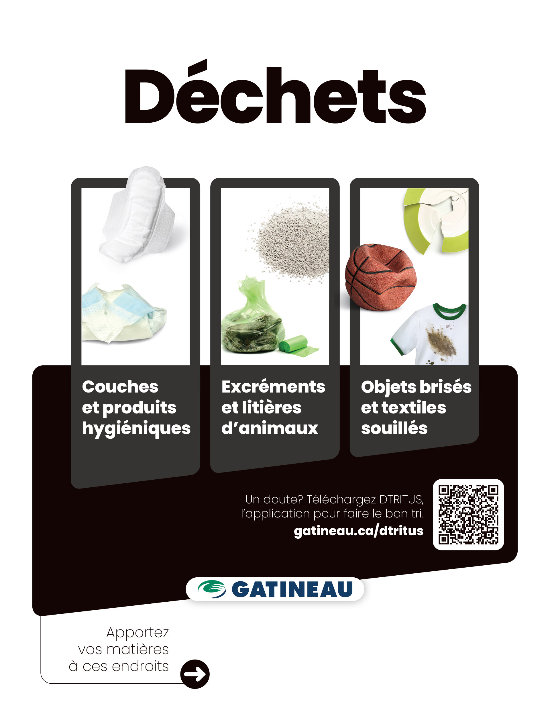 Affiche informative indiquant les mati&egrave;res &agrave; mettre aux ordures