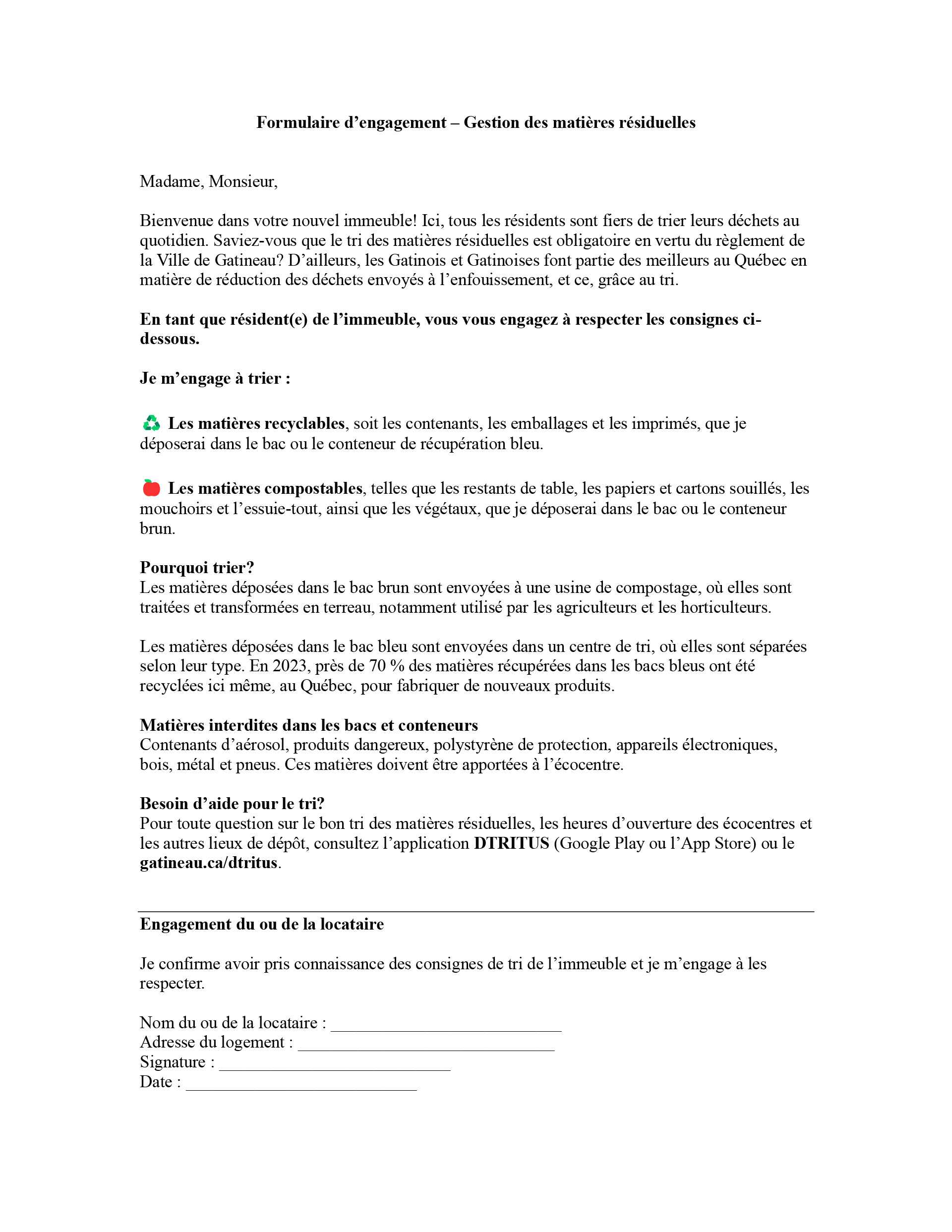Formulaire d'engagement